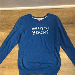 Blue Sweater with Beach Text